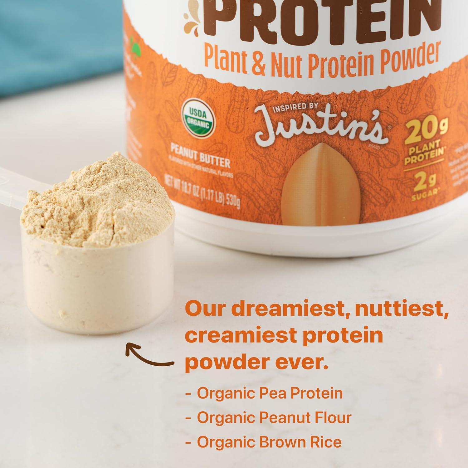 image:imageOrgain X Justins Organic Vegan Nut Butter Protein Powder Peanut Butter 20g Plant Protein 2g Sugar Gluten Free No Dairy Soy Ingredients or Artificial Flavors 117 lbPeanut Butter