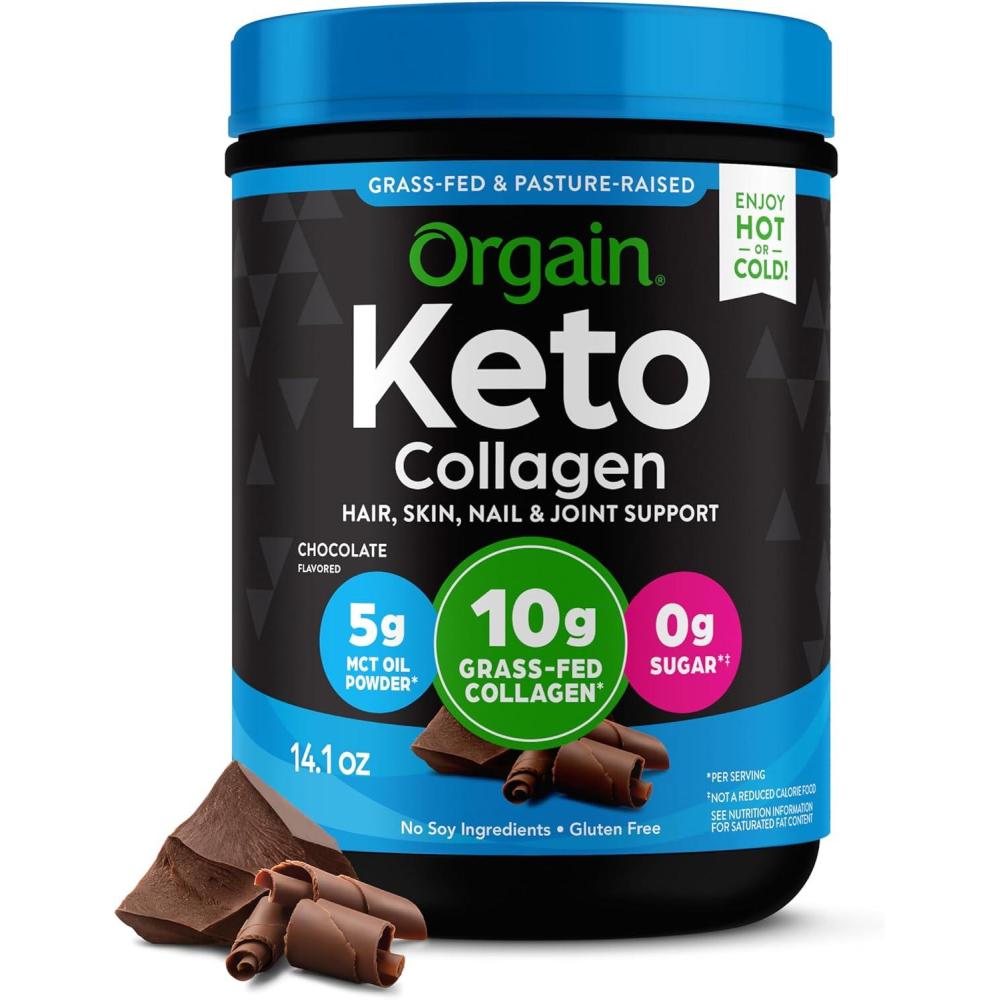 image:imageOrgain Keto Collagen Protein Powder Chocolate 10g Grass Fed Hydrolyzed Collagen Peptides for Women amp Men Type I amp III 5g MCT Oil Hair Skin Nail amp Joint Support NonGMO Gluten Free 088lbChocolate
