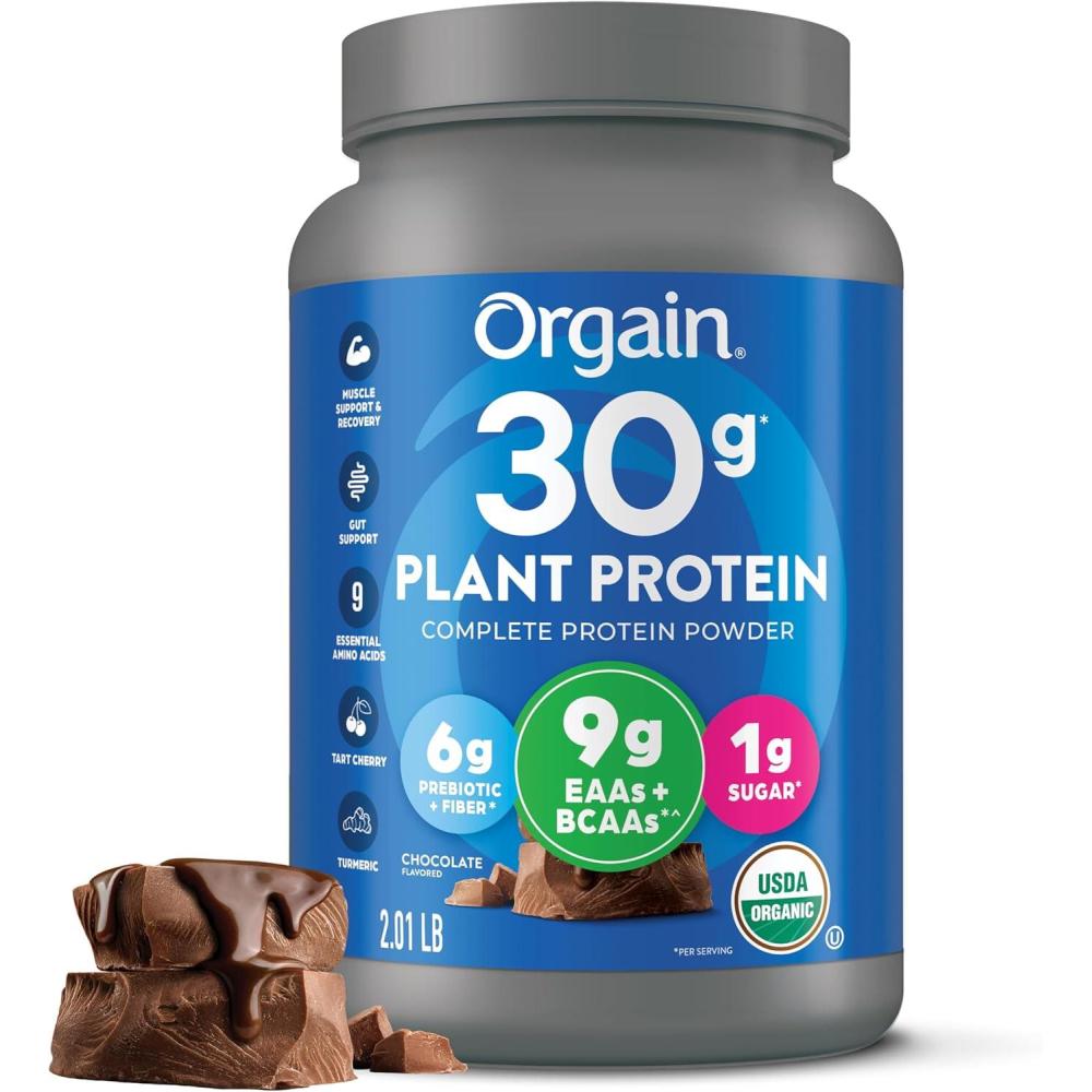 image:imageOrgain Organic 30g Vegan Protein Powder Chocolate 9g EAAs BCAAs Plant Protein 6g Prebiotic Fiber 1g Sugar PreWorkout Muscle Support Recovery 201lb Packaging May VaryChocolate