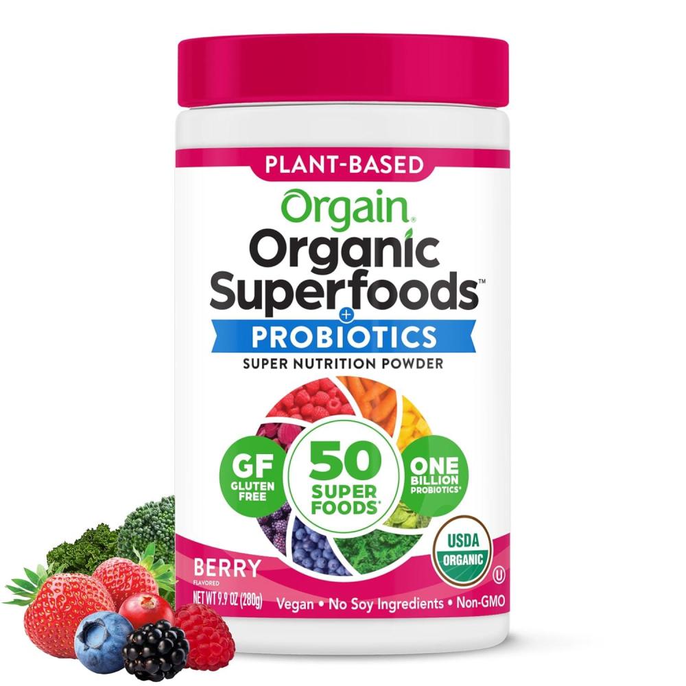 image:imageOrgain Organic Greens Powder 50 Superfoods Berry 1 Billion Probiotics for Digestive Health Antioxidants Vegan PlantBased GlutenFree NonGMO Green Juice amp Smoothie Drink Mix 062lbBerry