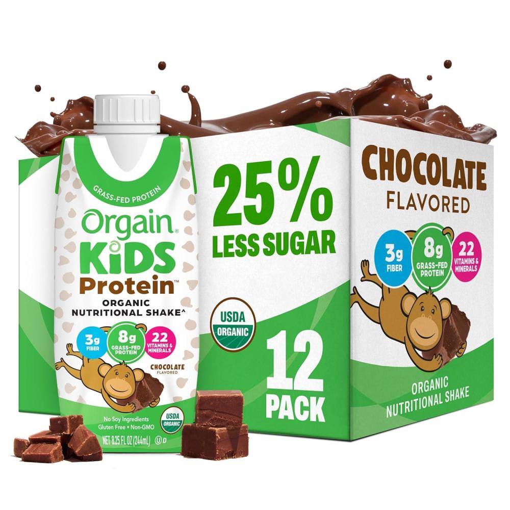 image:imageOrgain Organic Kids Nutritional Protein Shake Chocolate Healthy Kids Snacks 8g Dairy Protein 3g Fiber 22 Vitamins amp Minerals No Soy Ingredients Gluten Free NonGMO 825 Fl Oz Pack of 12Chocolate