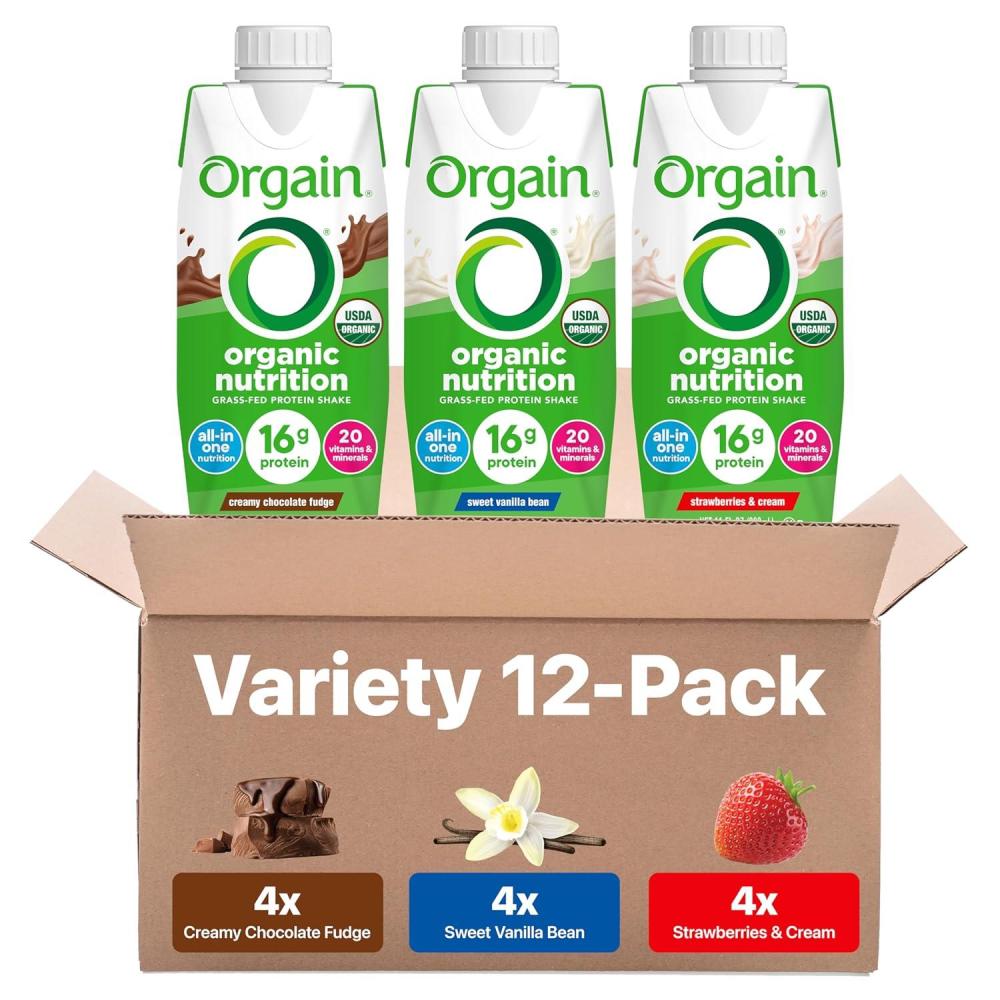 image:imageOrgain Organic Nutritional Protein Shake 16g Grass Fed Whey Protein Meal Replacement 20 Vitamins amp Minerals Fruits amp Vegetables Variety Pack Chocolate Vanilla Strawberry 11 Fl Oz 12 PackVariety Pack