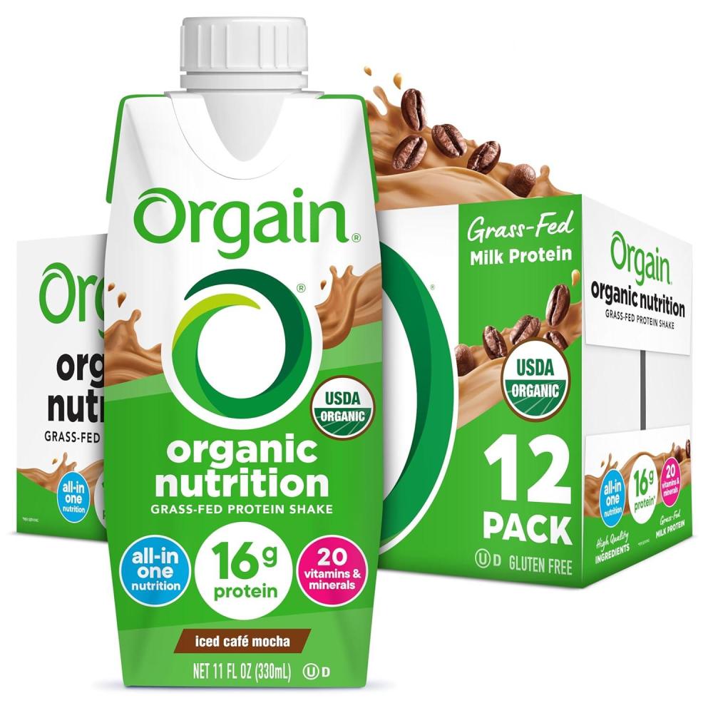 image:imageOrgain Organic Nutritional Protein Shake 16g Grass Fed Whey Protein Meal Replacement 20 Vitamins amp Minerals Fruits amp Vegetables Variety Pack Chocolate Vanilla Strawberry 11 Fl Oz 12 PackIced Caf Mocha