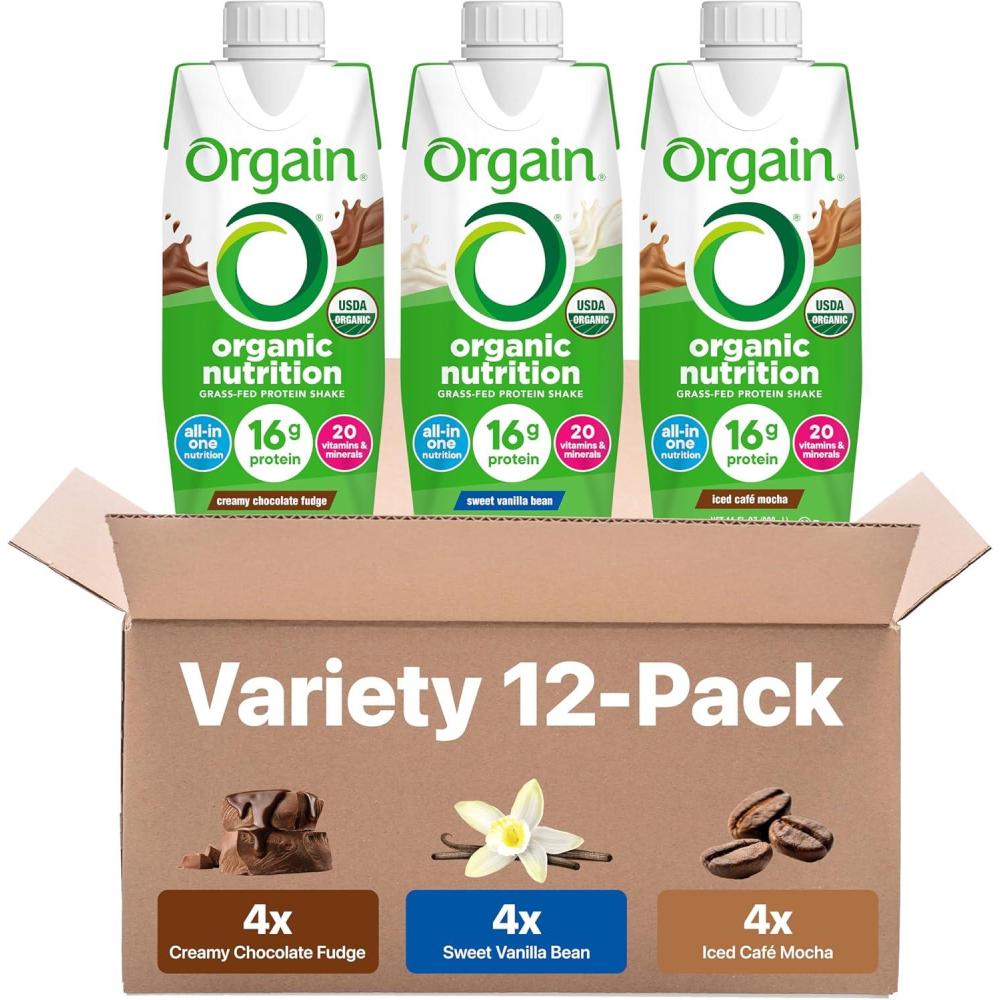 image:imageOrgain Organic Nutritional Protein Shake Creamy Chocolate Fudge 16g Grass Fed Whey Protein Meal Replacement 20 Vitamins amp Minerals Fruits amp Vegetables Gluten Free NonGMO 11 Fl Oz 12 PackVariety Pack