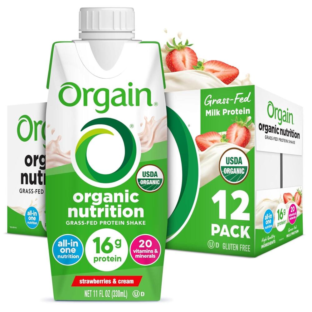 image:imageOrgain Organic Nutritional Protein Shake Strawberries amp Cream 16g Grass Fed Whey Protein Meal Replacement 20 Vitamins amp Minerals Fruits amp Vegetables Gluten Free NonGMO 11 Fl Oz 12 PackStrawberries Cream