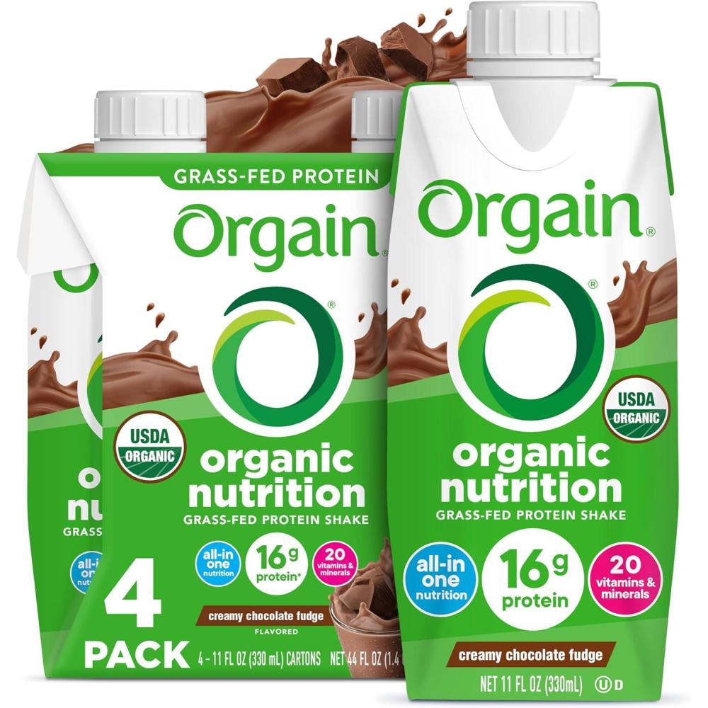 image:imageOrgain Organic Nutritional Shake Creamy Chocolate Fudge Meal Replacement 16g Protein 20 Vitamins amp Minerals Gluten amp Soy Free Kosher NonGMO Packaging May Vary 11 Fl Oz Pack of 4