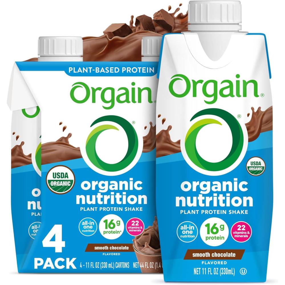 image:imageOrgain Organic Nutritional Vegan Protein Shake Smooth Chocolate 16g Plant Based Protein Meal Replacement 22 Vitamins amp Minerals Fruits amp Vegetables Gluten Free NonGMO 11 Fl Oz Pack of 4Chocolate
