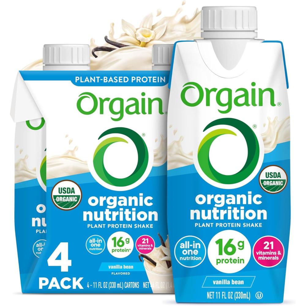 image:imageOrgain Organic Nutritional Vegan Protein Shake Smooth Chocolate 16g Plant Based Protein Meal Replacement 22 Vitamins amp Minerals Fruits amp Vegetables Gluten Free NonGMO 11 Fl Oz Pack of 4Vanilla