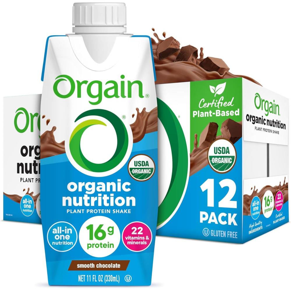 image:imageOrgain Organic Nutritional Vegan Protein Shake Vanilla Bean 16g Plant Based Protein Meal Replacement 21 Vitamins amp Minerals Fruits amp Vegetables Gluten Free NonGMO 11 Fl Oz Pack of 12Chocolate
