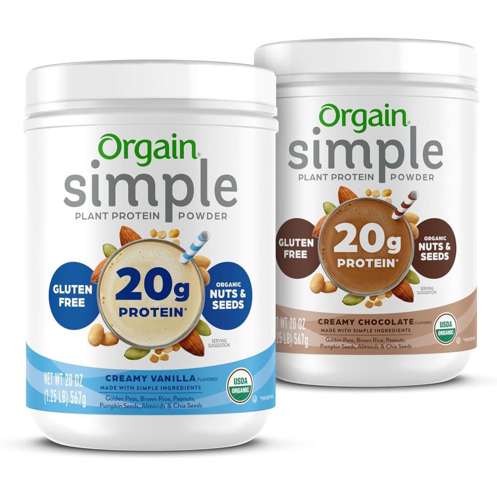 image:imageOrgain Organic Simple Vegan Protein Powder Bundle Chocolate amp Vanilla 20g Plant Based Protein 125 lb Each Gluten Free No Artificial Sweeteners