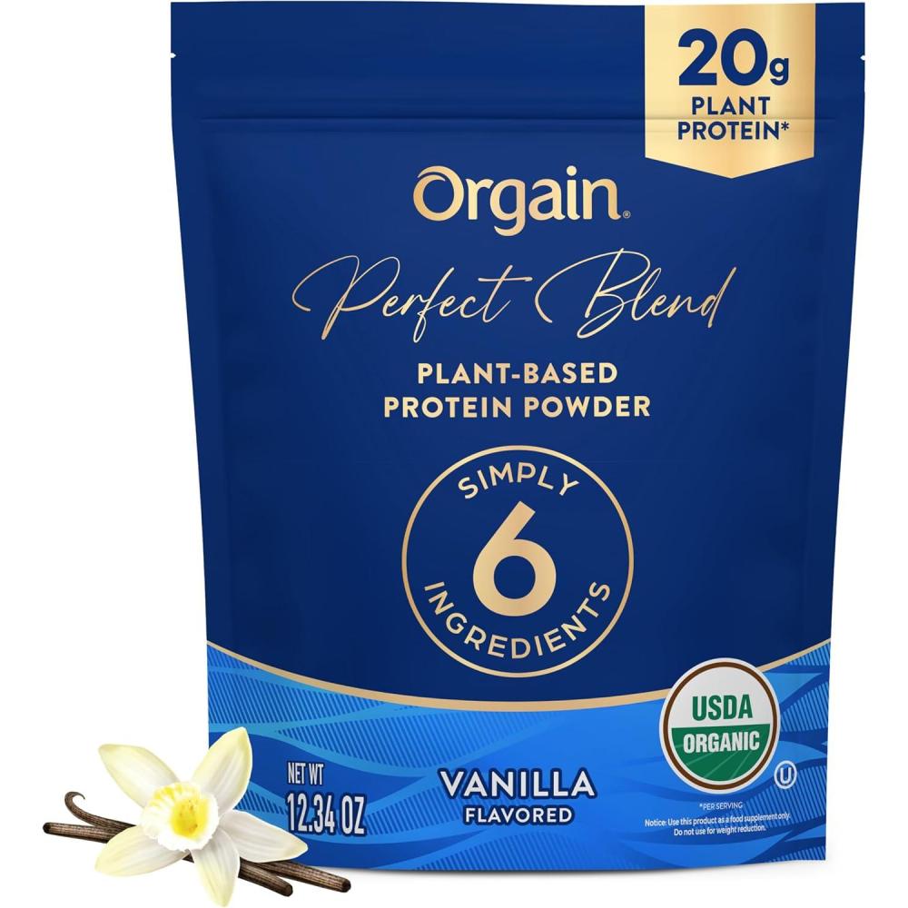 image:imageOrgain Organic Vegan Perfect Blend Protein Powder 20g Clean Plant Protein 6 Ingredients lt1g Sugar Gluten Free NonGMO No Artificial Flavors Stevia Extract Dairy or Soy Ingredients VanillaVanilla