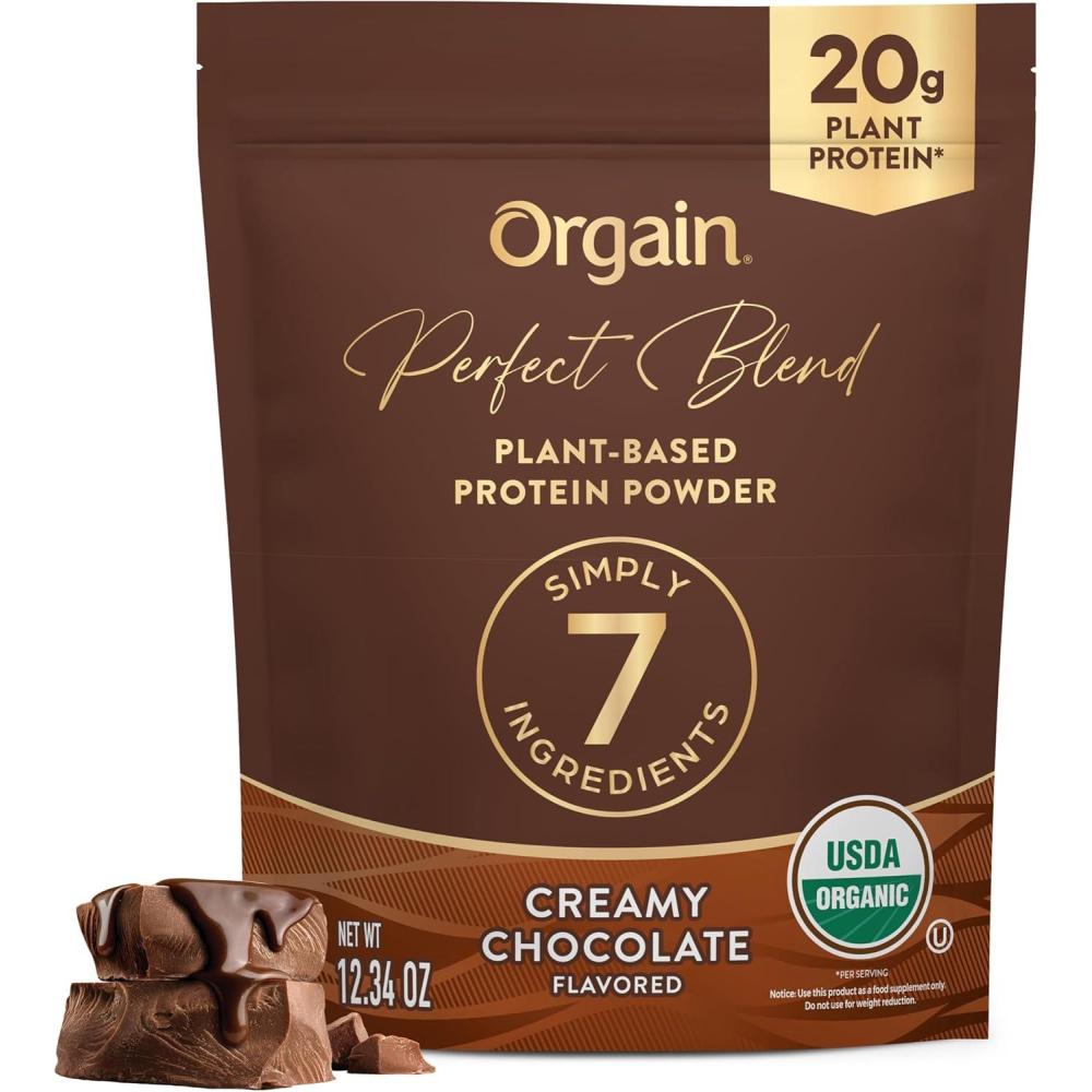 image:imageOrgain Organic Vegan Perfect Blend Protein Powder 20g Clean Plant Protein 6 Ingredients lt1g Sugar Gluten Free NonGMO No Artificial Flavors Stevia Extract Dairy or Soy Ingredients VanillaChocolate