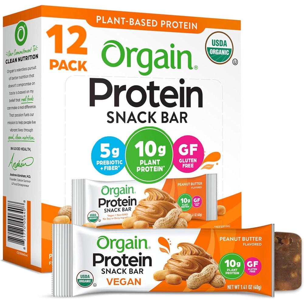 image:imageOrgain Organic Vegan Protein Bars Chocolate Chip Cookie Dough 10g Plant Based Protein Low Calorie Healthy Snacks No Lactose or Soy Ingredients Gluten Free NonGMO 141 Oz Pack of 12Peanut Butter