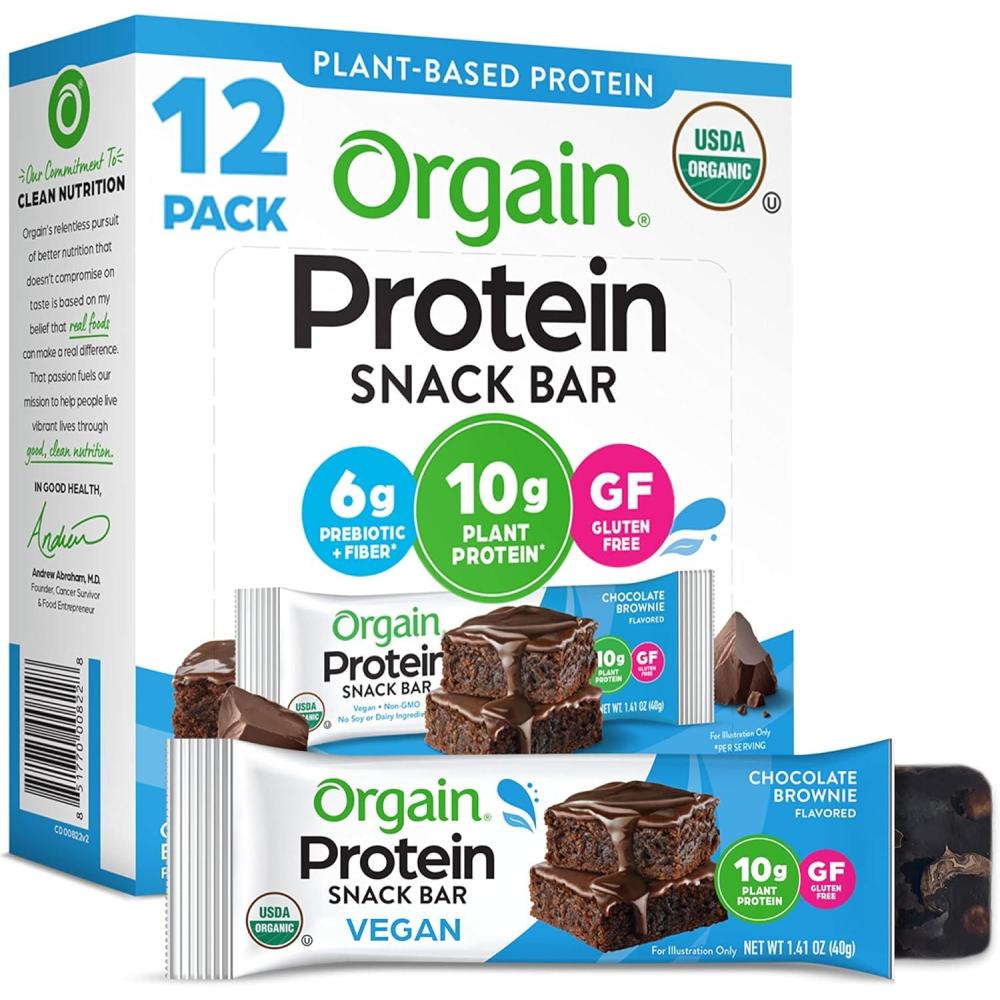 image:imageOrgain Organic Vegan Protein Bars Chocolate Chip Cookie Dough 10g Plant Based Protein Low Calorie Healthy Snacks No Lactose or Soy Ingredients Gluten Free NonGMO 141 Oz Pack of 12Chocolate Brownie