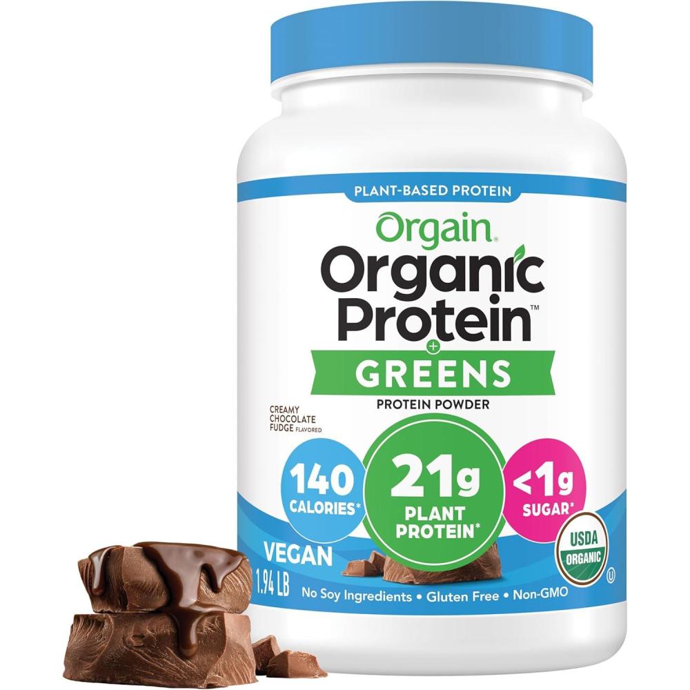 image:imageOrgain Organic Vegan Protein Powder Greens Creamy Chocolate Fudge 21g Plant Based Protein Gluten Free Dairy amp Lactose Free Soy Free No Sugar Added Iron amp Prebiotics for Gut Health 194lbCreamy Chocolate Fudge