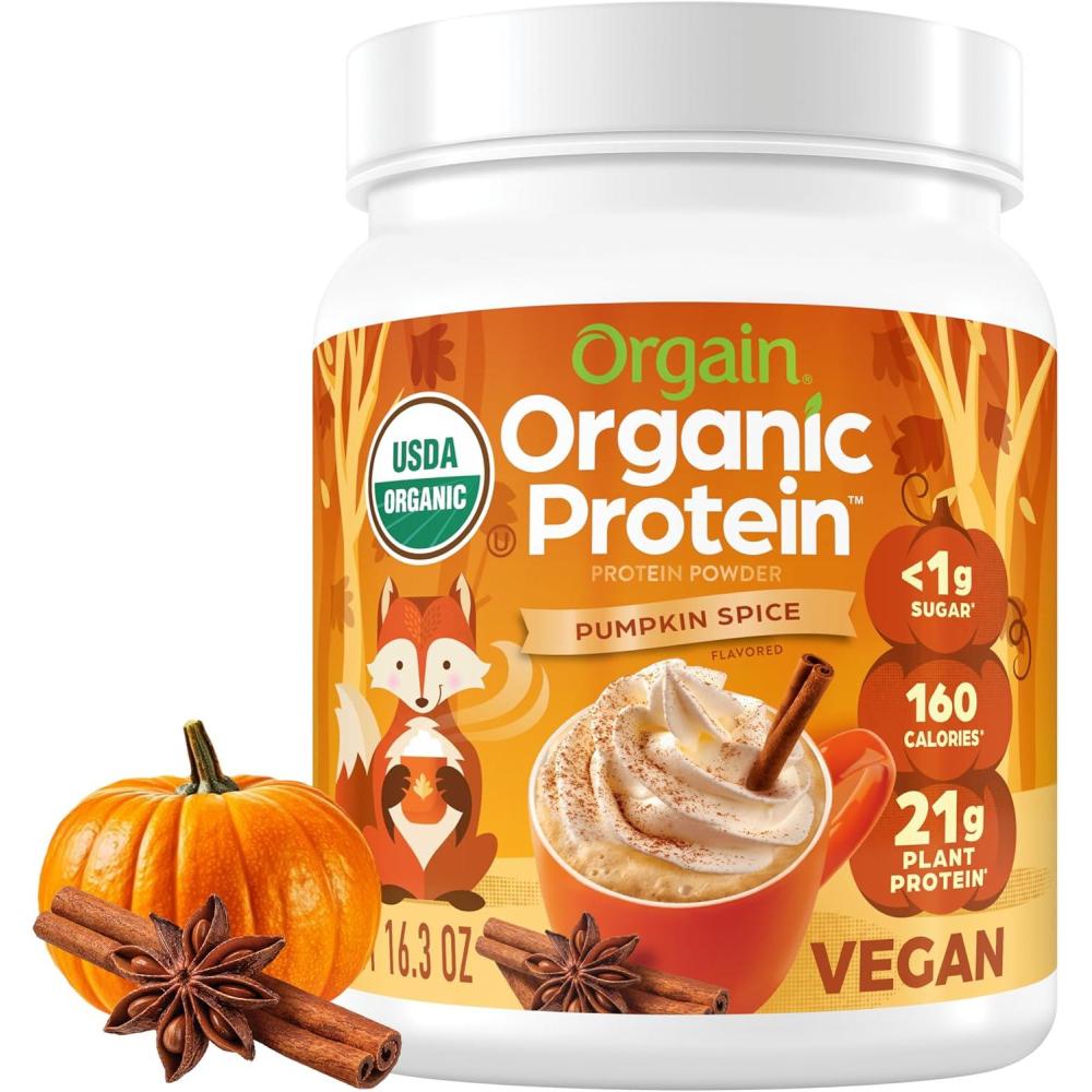 image:imageOrgain Organic Vegan Protein Powder Strawberries amp Cream 21g Plant Based Protein 4g Prebiotic Fiber Low Net Carb No Lactose Ingredients No Added Sugar NonGMO For Shakes amp Smoothies 203 lbPumpkin Spice
