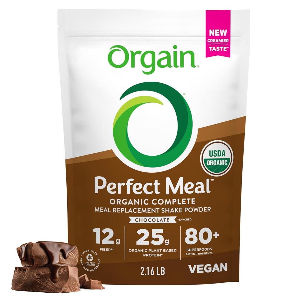 image:imageOrgain Perfect Meal Organic Vegan Meal Replacement Protein Powder Chocolate 25g Plant Based Protein 80 Superfoods 1B Probiotics amp 10g Fiber Adaptogens amp Ashwagandha 216lbChocolate