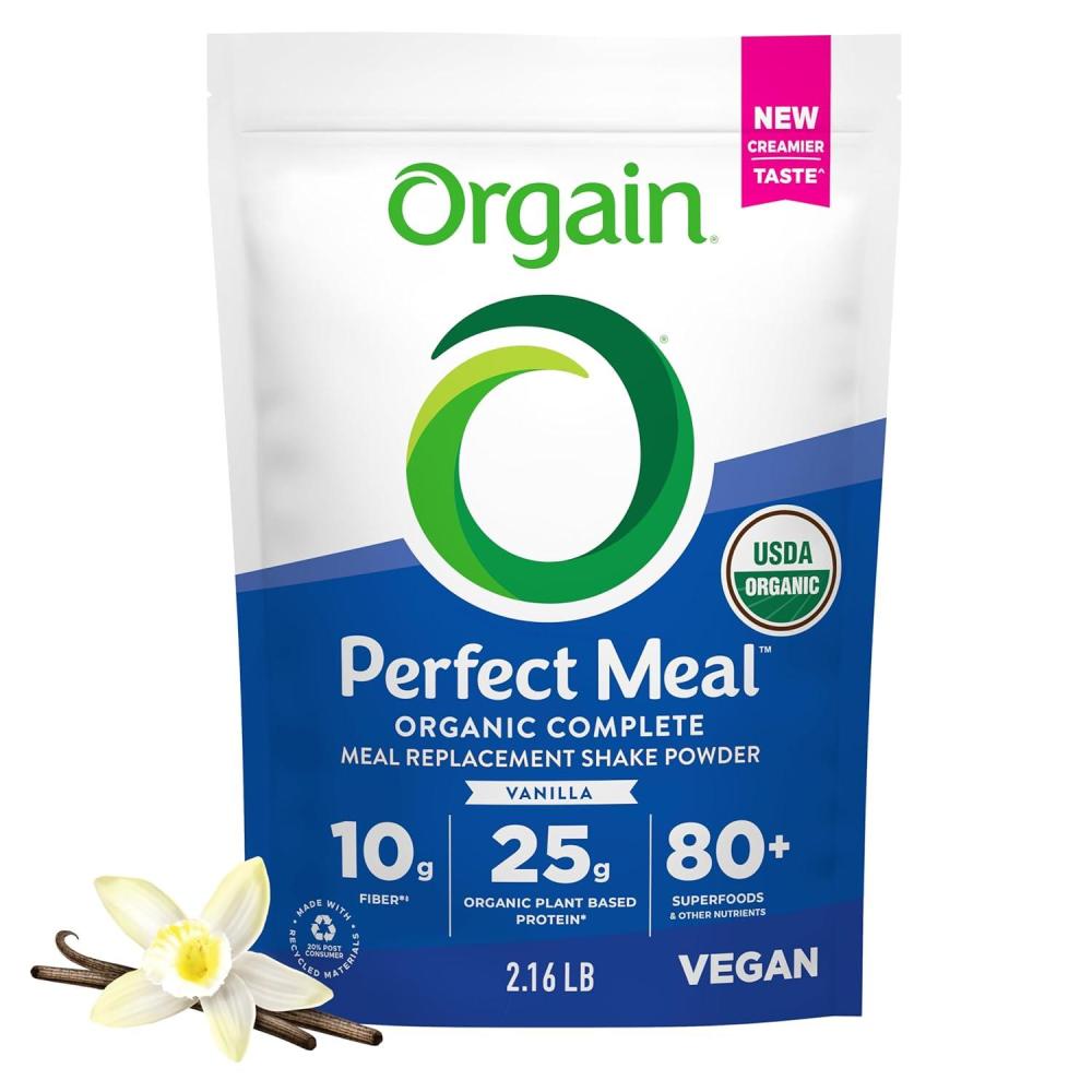 image:imageOrgain Perfect Meal Organic Vegan Meal Replacement Protein Powder Chocolate 25g Plant Based Protein 80 Superfoods 1B Probiotics amp 10g Fiber Adaptogens amp Ashwagandha 216lbVanilla