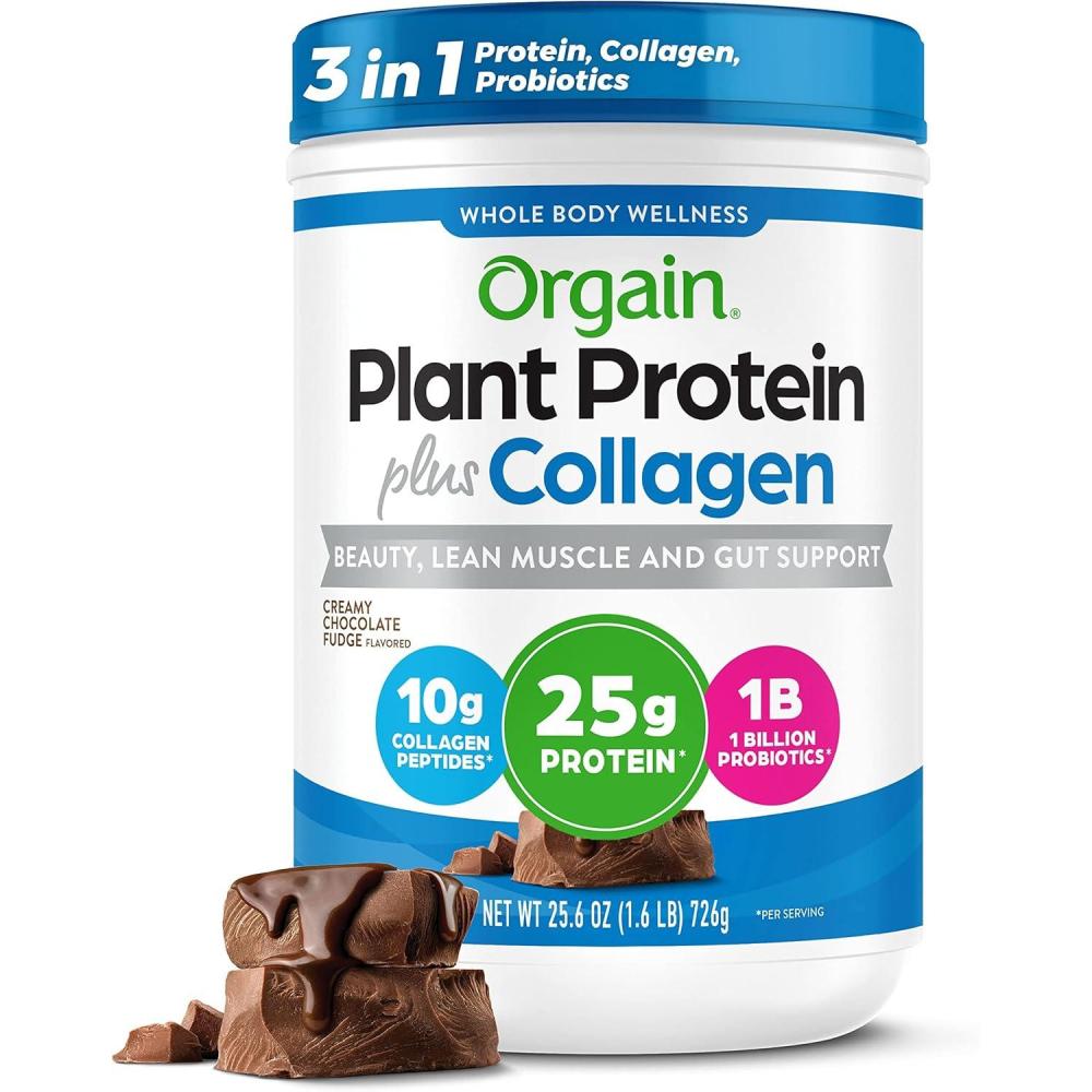 image:imageOrgain Protein Powder Collagen Vanilla Bean 25g of Protein 10g Collagen Peptides Type I amp III 1B CFU Probiotics Supports Hair Skin Nail Joint amp Gut Health Gluten Free 16lbCreamy Chocolate Fudge