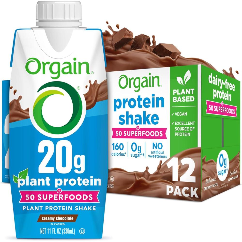 image:imageOrgain Vegan Protein Shake Creamy Chocolate 20g Plant Protein Ready to Drink 50 Superfoods 0g Sugar Gluten Free No Artificial Sweeteners No Soy or Dairy Ingredients 11 Fl Oz Pack of 12