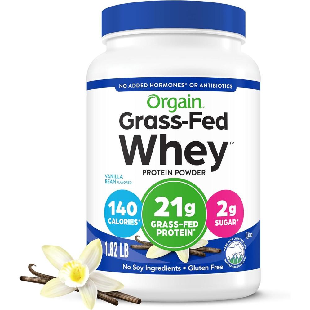 image:imageOrgain Whey Protein Powder Creamy Chocolate Fudge 21g Grass Fed Dairy Protein 5g BCAAs 4g Prebiotic Fiber 2g Sugar No Added Hormones Gluten Free Kosher For Shakes amp Smoothies 182lbVanilla Bean