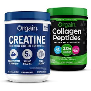 image:imageOrgain Creatine Monohydrate Powder 1764 Oz 100 Servings amp Collagen Peptides Powder 1lb 20g Grass Fed Bundle  Unflavored NonGMO Supplements for Muscle Brain Skin amp Joint Support