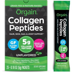 image:imageOrgain Hydrolyzed Collagen Peptides Travel Packets For Women amp Men  5g Grass Fed Collagen Per Serving Hair Skin Nail amp Joint Support Supplement NonGMO Type I amp III  Unflavored 25 Count