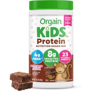 image:imageOrgain Kids Protein Powder Shake Mix Chocolate Brownie  8g GrassFed Dairy Protein 4g Fiber 23 Vitamins amp Minerals Gluten Free No Soy Ingredients Adds Healthy Nutrients to Kids Snacks 1lb