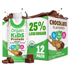 image:imageOrgain Organic Kids Nutritional Protein Shake Chocolate Healthy Kids Snacks 8g Dairy Protein 3g Fiber 22 Vitamins amp Minerals No Soy Ingredients Gluten Free NonGMO 825 Fl Oz Pack of 12Chocolate