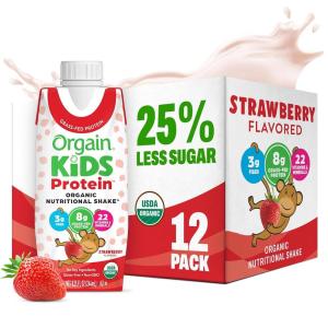 image:imageOrgain Organic Kids Nutritional Protein Shake Chocolate Healthy Kids Snacks 8g Dairy Protein 3g Fiber 22 Vitamins amp Minerals No Soy Ingredients Gluten Free NonGMO 825 Fl Oz Pack of 12Strawberry