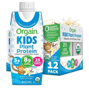 image:imageOrgain Organic Kids Nutritional Vegan Protein Shake Vanilla  Healthy Kids Snacks 8g Plant Protein 3g Fiber 23 Vitamins amp Minerals No Dairy amp Soy Ingredients NonGMO 8 Fl Oz Pack of 12Plant Based Vanilla