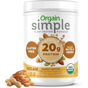 image:imageOrgain Organic Simple Vegan Protein Powder Vanilla  20g Plant Based Protein Made with less Ingredients No Artificial Sweeteners Gluten Free No Dairy or Lactose 125 lb Packaging May VaryPeanut Butter