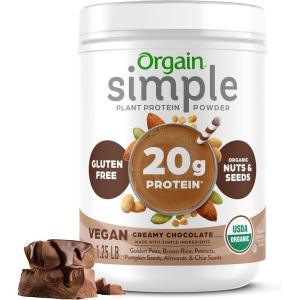 image:imageOrgain Organic Simple Vegan Protein Powder Vanilla  20g Plant Based Protein Made with less Ingredients No Artificial Sweeteners Gluten Free No Dairy or Lactose 125 lb Packaging May VaryChocolate