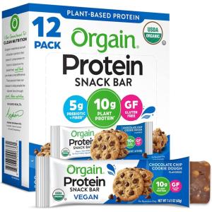 image:imageOrgain Organic Vegan Protein Bars Chocolate Chip Cookie Dough  10g Plant Based Protein Low Calorie Healthy Snacks No Lactose or Soy Ingredients Gluten Free NonGMO  141 Oz Pack of 12Chocolate Chip Cookie Dough