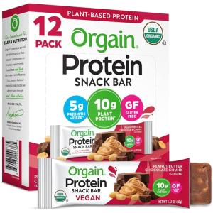 image:imageOrgain Organic Vegan Protein Bars Chocolate Chip Cookie Dough  10g Plant Based Protein Low Calorie Healthy Snacks No Lactose or Soy Ingredients Gluten Free NonGMO  141 Oz Pack of 12Peanut Butter Chocolate Chunk