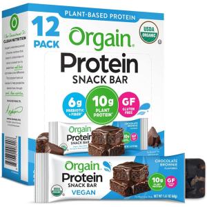 image:imageOrgain Organic Vegan Protein Bars Chocolate Chip Cookie Dough  10g Plant Based Protein Low Calorie Healthy Snacks No Lactose or Soy Ingredients Gluten Free NonGMO  141 Oz Pack of 12Chocolate Brownie