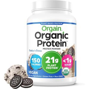image:imageOrgain Organic Vegan Protein Powder Cookies amp Cream  21g Plant Based Protein 7g Prebiotic Fiber Low Net Carb No Lactose Ingredients No Added Sugar NonGMO For Shakes amp Smoothies 203 lbCookies n Cream