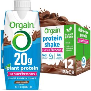 image:imageOrgain Vegan Protein Shake Creamy Chocolate  20g Plant Protein Ready to Drink 50 Superfoods 0g Sugar Gluten Free No Artificial Sweeteners No Soy or Dairy Ingredients 11 Fl Oz Pack of 12