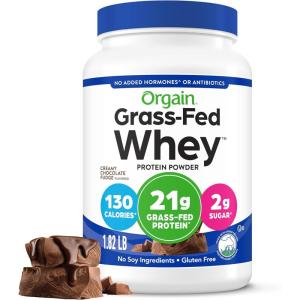 image:imageOrgain Whey Protein Powder Creamy Chocolate Fudge  21g Grass Fed Dairy Protein 5g BCAAs 4g Prebiotic Fiber 2g Sugar No Added Hormones Gluten Free Kosher For Shakes amp Smoothies  182lbCreamy Chocolate Fudge