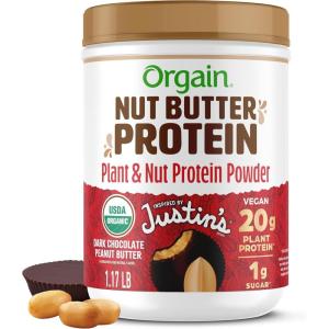 image:imageOrgain X Justins  Organic Vegan Nut Butter Protein Powder Peanut Butter 20g Plant Protein 2g Sugar Gluten Free No Dairy Soy Ingredients or Artificial Flavors 117 lbDark Chocolate Peanut Butter