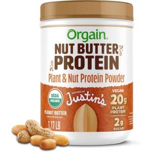 image:imageOrgain X Justins  Organic Vegan Nut Butter Protein Powder Peanut Butter 20g Plant Protein 2g Sugar Gluten Free No Dairy Soy Ingredients or Artificial Flavors 117 lbPeanut Butter