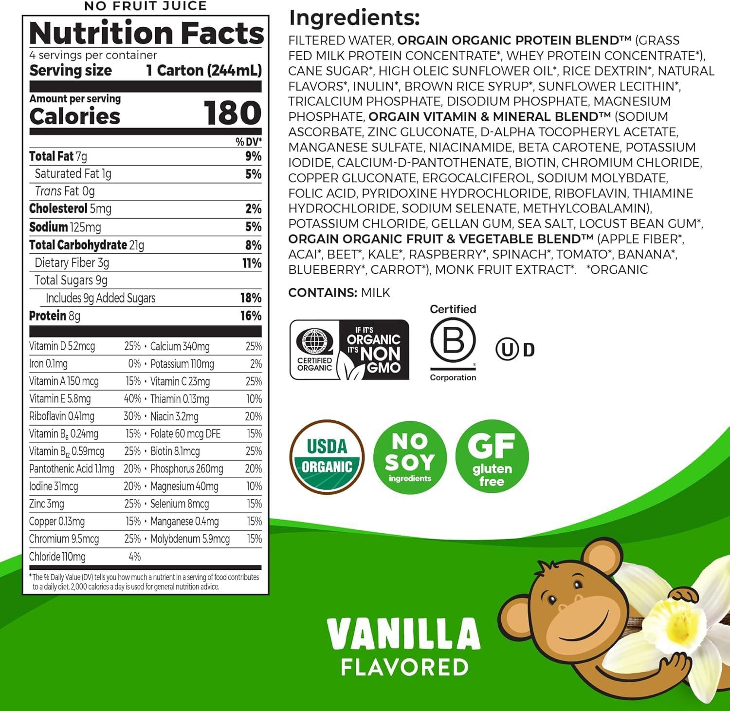 image:imageOrgain Organic Kids Protein Nutritional Shake Bundle Chocolate amp Vanilla 8g Protein 22 Vitamins amp Minerals 825 Fl Oz Pack of 4 Each