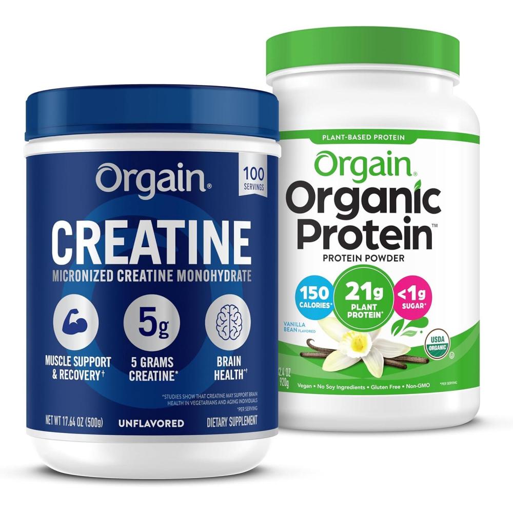 image:imageOrgain Creatine Monohydrate Powder 1764 Oz 100 Servings amp Organic Vegan Vanilla Bean Protein Powder 203 lb Bundle PlantBased Protein and Muscle Support
