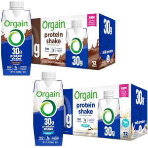 image:imageOrgain 30g High Protein Shake Bundle  Chocolate Fudge amp Vanilla Bean 11 Fl Oz 2 Pack of 12  Dairy Isolate 6g BCAAs 1g Sugar Keto Friendly GlutenFree