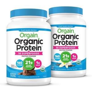 image:imageOrgain Organic Vegan Protein  50 Superfoods Powder Bundle  Creamy Chocolate Fudge amp Vanilla Bean 21g Plant Based Protein 202 lb Each