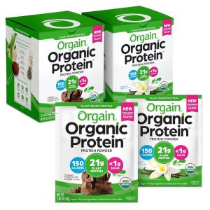 image:imageOrgain Organic Vegan Protein Powder Travel Packs  Vanilla Bean and Chocolate Fudge 10 Packets Each